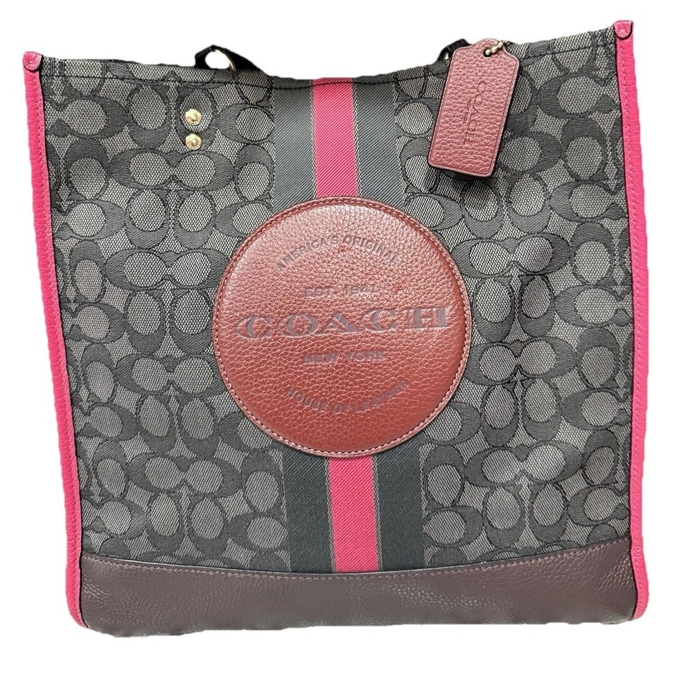 COACH Dempsey Tote In Signature Jacquard With Hot Pink Stripe